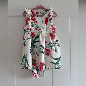 Floral White and Red Kids Dress